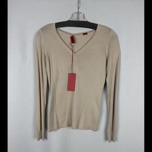 Hugo Boss Silk Cotton Blend V-Neck Sweater Beige Size XS